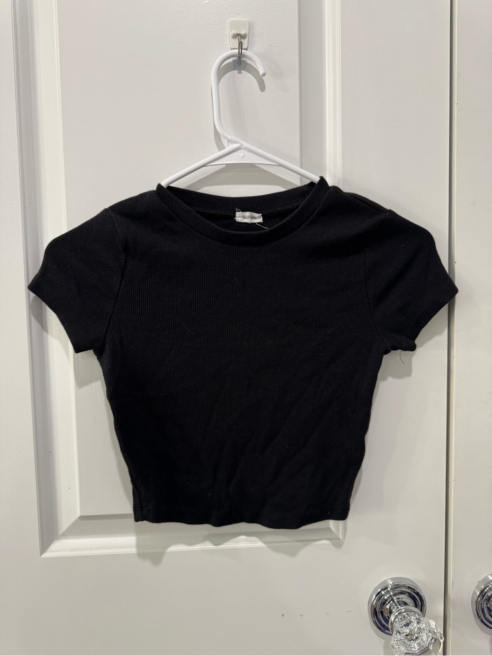 Garage Black Ribbed Short-Sleeve Crop Tee
